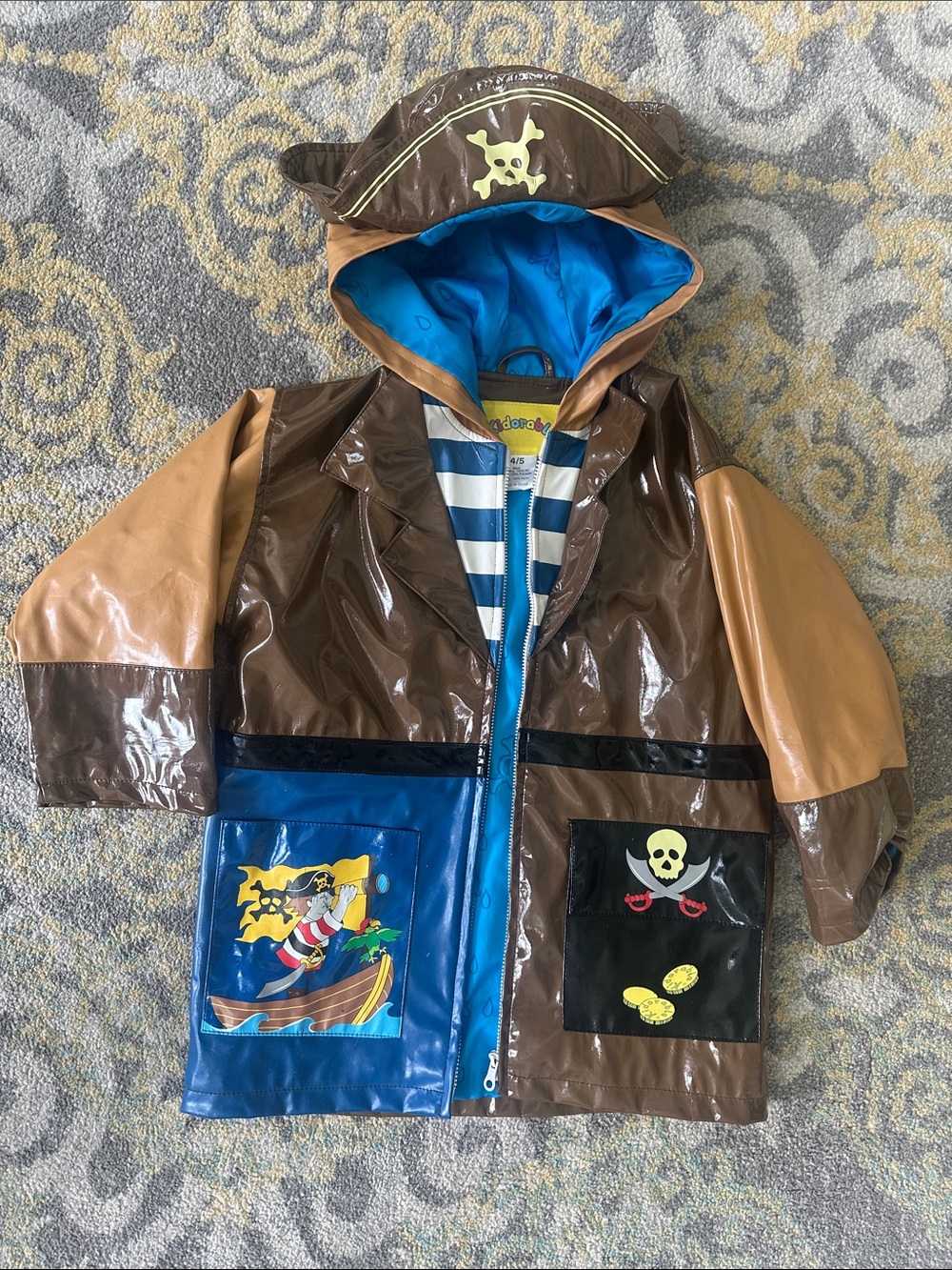 Kidorable Brown and Blue Kids Raincoat with Hood